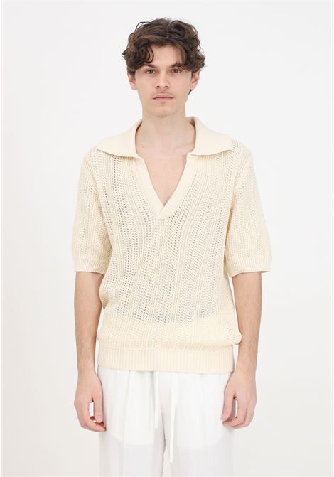 Cream-coloured men's polo shirt with perforated texture and loose knit IM BRIAN | MA2805PANNA